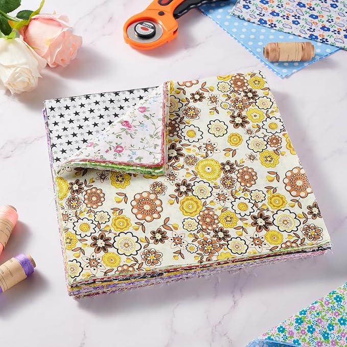 100pcs Cotton Fabric Squares – 9.8" x 9.8" Fabric Bundles for Sewing and Crafts, 100% Cotton Patchwork for DIY Projects, Multicolor