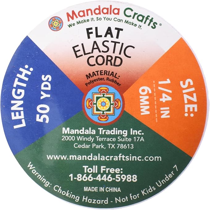 Mandala Crafts 6mm 50 Yds Roll of Nude Elastic Bands for Sewing - 1/4 Flat Elastics Cord - 1 4 Inch Braided Stretch Straps for Crafting