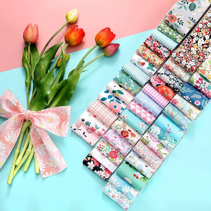 Tegeme 40 Pcs Jelly Fabric for Quilting, Japanese Cotton Patchwork Roll, Retro Floral Print Precut Fabric, Quilting Strips, 2.55 Inch Patchwork Roll for DIY Sewing Crafts (Fresh Style)