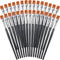 Zonon 30 Pieces Paint Brushes Bulk Small Flat Top Acrylic Oil Paint Brush for Artists Mini Touch up Crafts Detail Painting(1/2 Inch,Black)