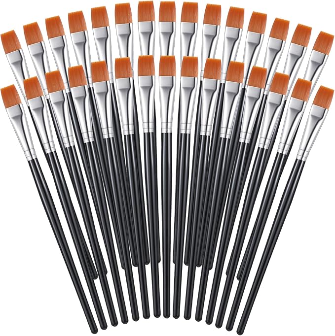 Zonon 30 Pieces Paint Brushes Bulk Small Flat Top Acrylic Oil Paint Brush for Artists Mini Touch up Crafts Detail Painting(1/2 Inch,Black)
