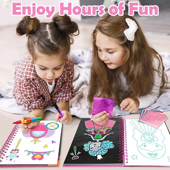 FUNNYB&G Foil Art Craft for Kids - Christmas Crafts Gift Party Favors Stocking Stuffers for Kids Fun Art Supplies Creative Birthday Gift Travel Toys for Girls Boys 4 5 6 7 8 9 Years Old(Princess)