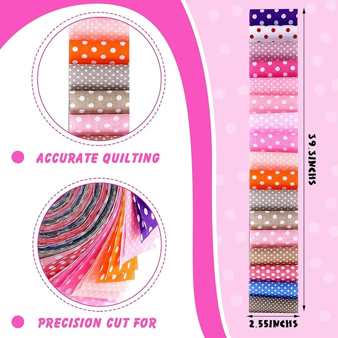 Tegeme 40 Pcs Polka Dot Roll up Fabric Quilting Strips, 2. 55 Inch Jelly Fabric, Colorful Cotton Patchwork Roll, Patchwork Cotton Bundle for Sewing DIY Crafts (Dots Style)