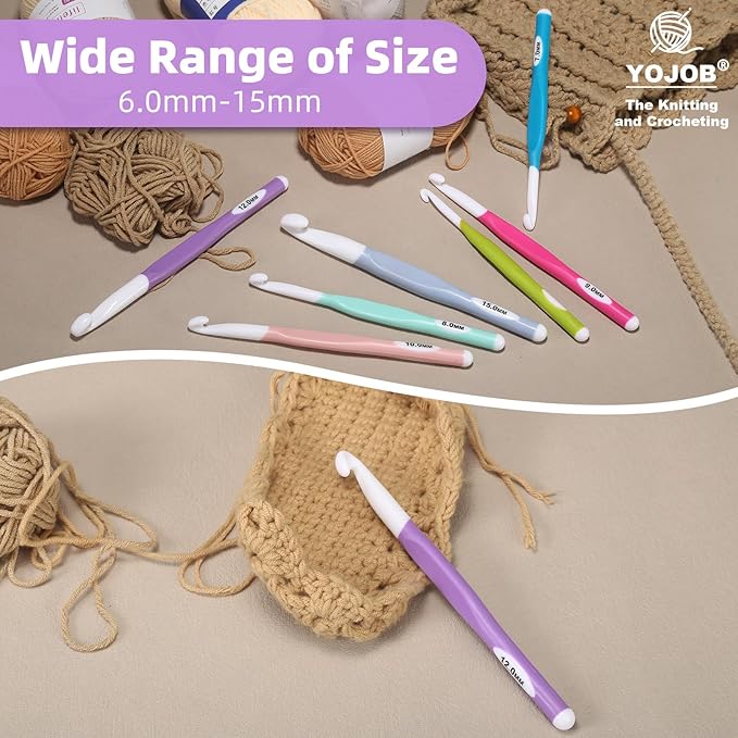 12mm Large Crochet Hook,Ergonomic Crochet Needle for Arthritic Hands, Extra Long Rubber Handle Crochet Hooks for Knitting Sweaters, Shawls and Carpets