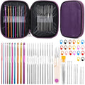 IMZAY 54 Pcs Crochet Hooks Set, Crochet Needles Set with Purple Storage Case, Ergonomic Knitting Needles Stitch Marker DIY Hand Knitting Craft Art Tools for Beginners