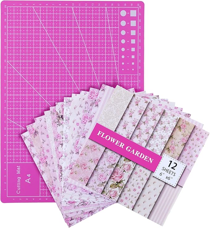 Self Healing Cutting Mat 12x9 inch A4 Size, Double-Sided Grid & Non-Slip Surface for Rotary Cutting, Sewing, Quilting, Craft with 12 Bonus Papers - Pink