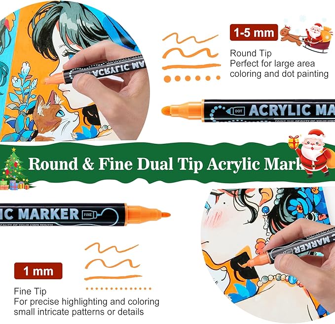 100 Colors Waterproof Dual Tip Acrylic Paint Markers for Adult, Dot & Fine Tip Premium Professional Coloring Markers Set for Rock, Wood, Glass, Ceramic and DIY Crafts Making Art Supplies
