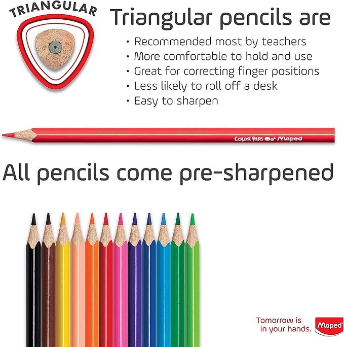 Maped - Color'Peps Triangular Colored Pencils School Pack - 240 Pack + 5 FREE Pencil Sharpeners - Vibrant Colors