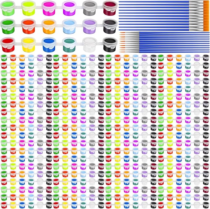 440 Pcs 18 Colors Mini Acrylic Paint Set for Kids Adults,Bulk Set of 20 Washable Craft Painting Kit, Acrylic Paint Strips Container with 40 Pcs Paintbrushes for Home Classroom Party Favors Paiting