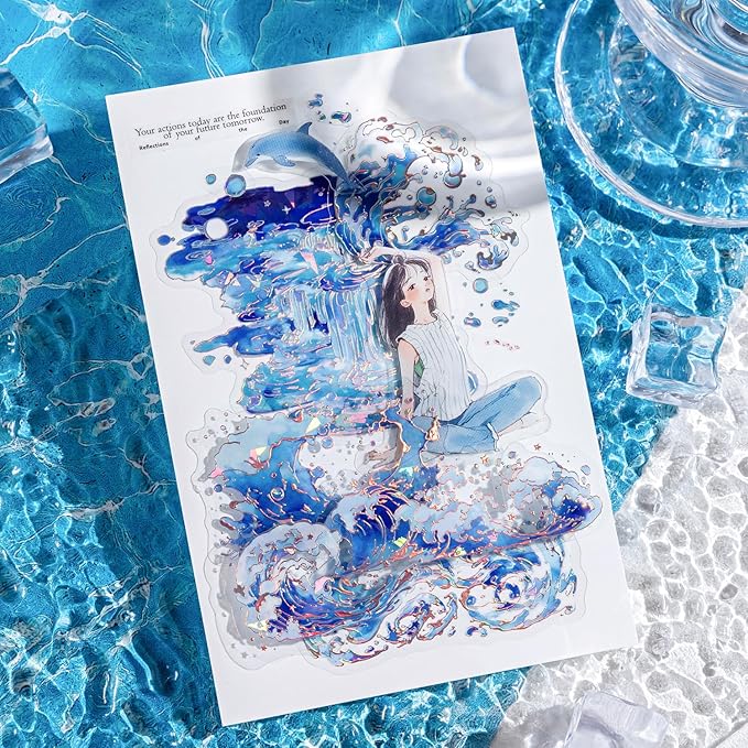 Alideco 120pcs Scrapbook Stickers Vintage Ice Crystal Waves Water Drops Scrapbooking Junk Journal Crafts Embelishment Decoration Stickers (wujieshuiyu)