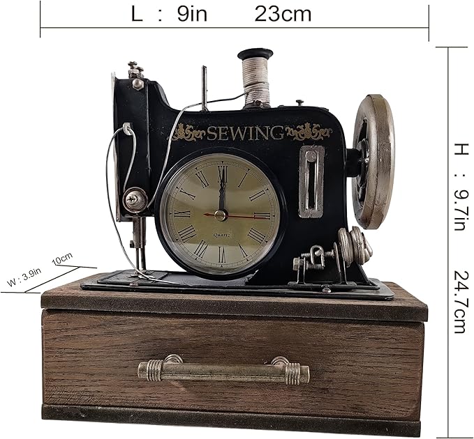 Berfutall-Vintage Sewing Machine with Wooden Case, Battery Operated Quartz Clock, Retro Style Sewing Machine Home Decor, Gift for Mom, Dad, Christmas