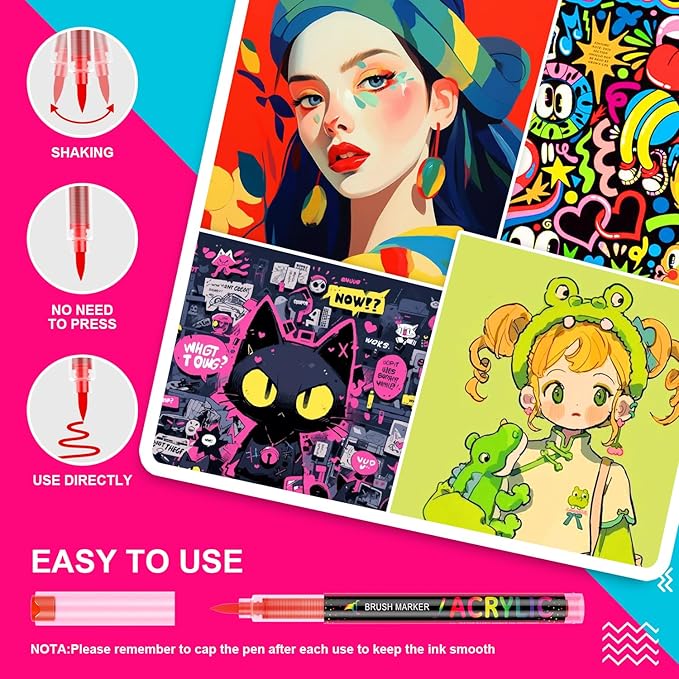 DICEKOO 168+2 Colors Acrylic Paint Markers with Carrying Case, Soft Brush Tip Acrylic Pens, Smooth Writing, Quick-Drying, Lightfast, for Rock Painting, Canvas, Wood, Egg & DIY Crafts Art Supplies