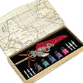 NC Feather Calligraphy Set, Quill Pen Ink Set Includes 5 Bottles of Ink and 6 Replaceable Stainless Steel Nibs, Calligraphy Pen for Writing, Writing Letters, Signing Invitations Etc (Red)