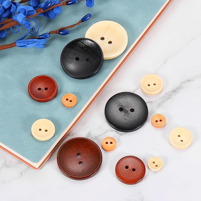 uxcell 30Pcs Wooden Buttons, 35mm(1.38 Inch) 2 Hole Round Wood Sewing Button Craft for Sewing DIY Craft Clothing, Dark Brown