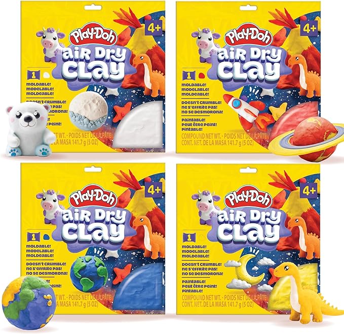 Play-Doh Air Dry Clay Bundle, 4 Squishy Air-Dry Clays in 4 Colors, Arts and Crafts Supplies, Modeling Clay, Fun Activities, Sculpting and Pottery for Kids