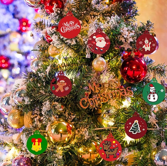 Artmag 50pcs Christmas Unfinished Wood Wooden DIY Ornaments Blank Round Wood Discs for Crafts Centerpieces Holiday Hanging Decor Decorations