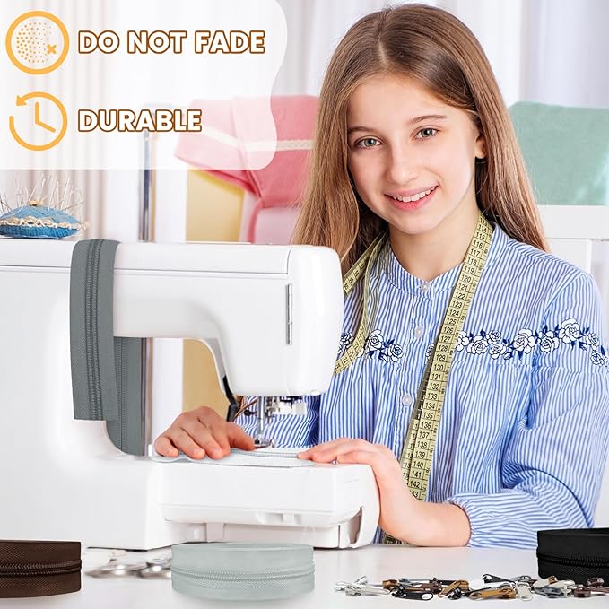 DOITEM 5# Zippers 12 m Nylon Endless Zip Set with Slider and Zip for Sewing and Crafts (6 Colors)