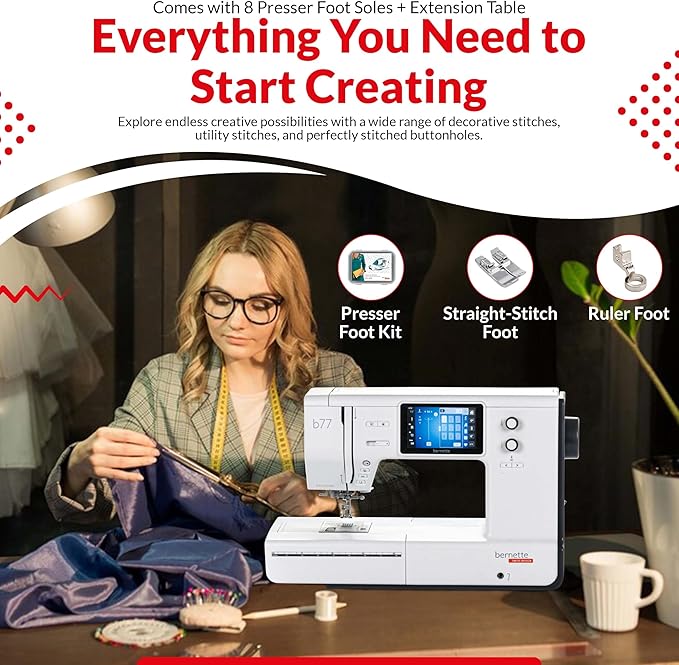 Bernette B77 Sewing and Quilting Machine - Ideal for Beginners, Heavy Duty with 60 pcs Northern Lights Threads Bundle Suitable for experts and beginners