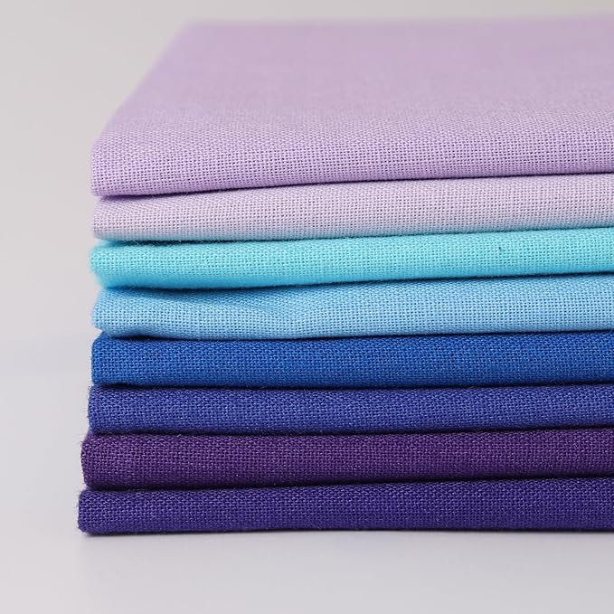 18 * 21inch Cotton Fabric Premium, Solid Precut Fabric Pure Quilting Fat Quarter Bundles Patchwork for Sewing DIY Craft (Blue Purple, 8PCS)