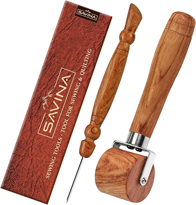Savina Seam Roller & Stiletto for Sewing/Quilting - Wooden Pressing Roller, Easy to Grip Handle - Wooden Sewing Quilting Tools Set