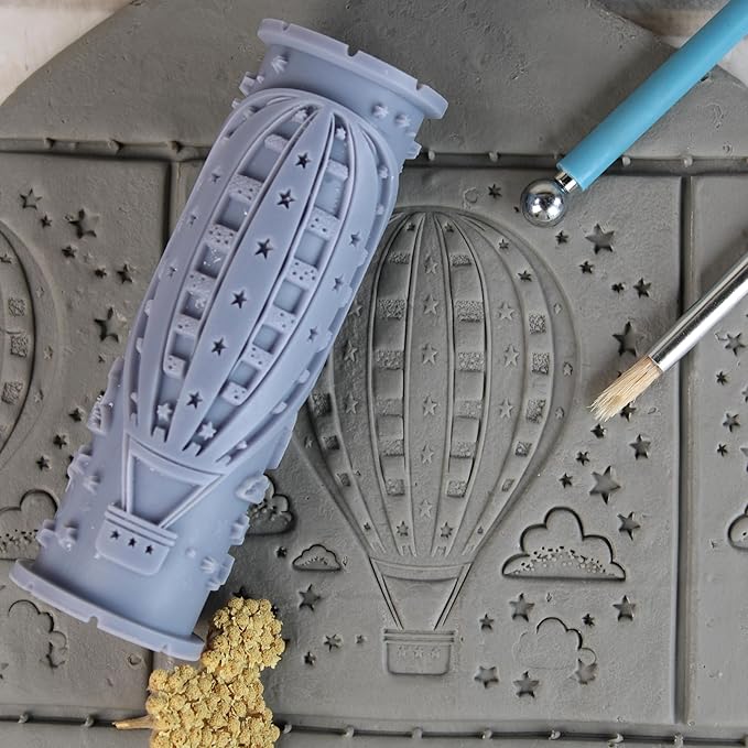 Hot Air Balloon Clay Texture Roller (4") - America Set #01 - Embossing Pattern Roller for Polymer & Ceramic Clay, Pottery & Crafts