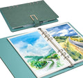 Vienrose 9" x 7" 3 Ring Watercolor Sketchbook, Faux Leather Cover Professional Art Journal with Detachable 24 Sheets 48 Pages, Ideal for Water Coloring, Sketching, Painting, Turquoise