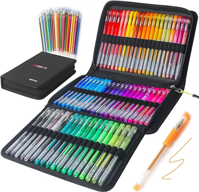 120 Pack Glitter Gel Pens Set, ZSCM 60 Colors Glitter Pens With 60 Refills, Colored Gel Pen For Adults Coloring Books Drawing Journaling Scrapbook