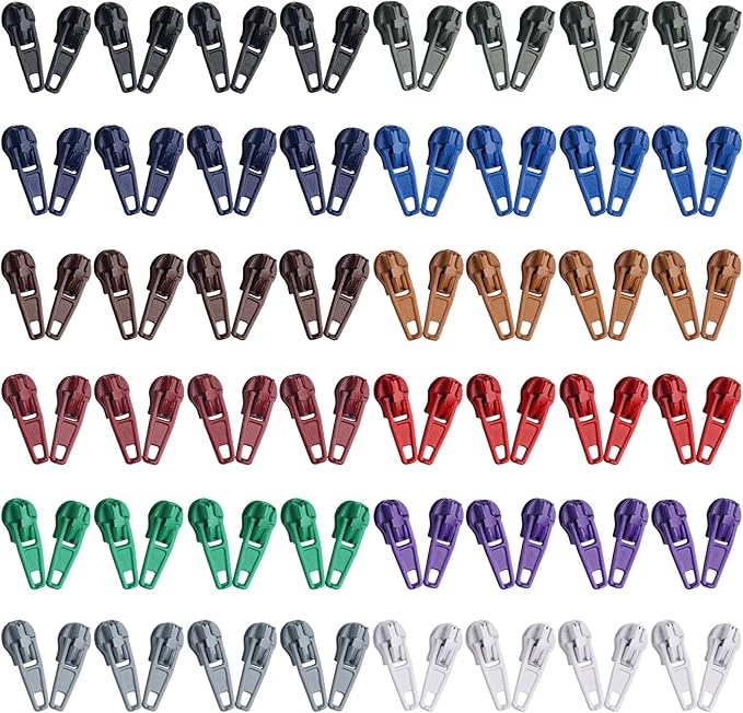 DOITEM 96Pcs Zipper Repair Kit: 3# Zipper Pull Rescue Kit for Clothing, Jackets, Purses, Luggage (12 Colors)