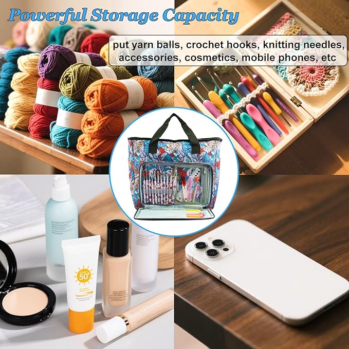 Mdoker Knitting Bags and Totes Organizers Large Crochet Bag Lightweight Yarn Bags for Travel Yarn Storage Organizers for Crochet Hooks,Yarn,Knitting & Crochet Supplies(Retro)