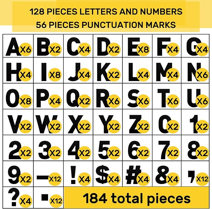184 Pcs Large Vinyl Letter Sticker 6" Big Alphabet Number and Symbol Sticker Self Adhesive Removable Letter Decal for Christmas Bulletin Board Classroom Decor Poster Window Door Mailbox(Black)