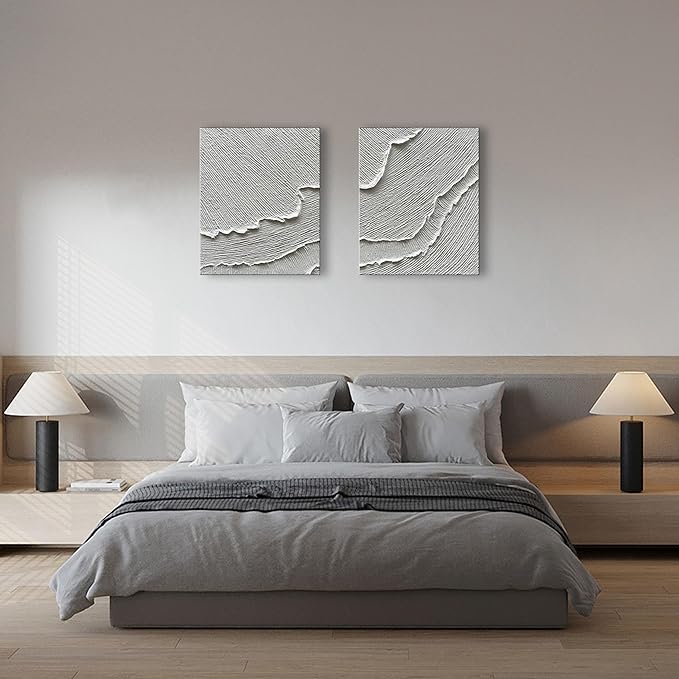 NANKAI Art Hand-Drawn Abstract Oil Painting with White Texture. Romantic sea Wave Landscape Painting. Decorative Art Piece for Home or Office Wall. 20x24 inches x 2