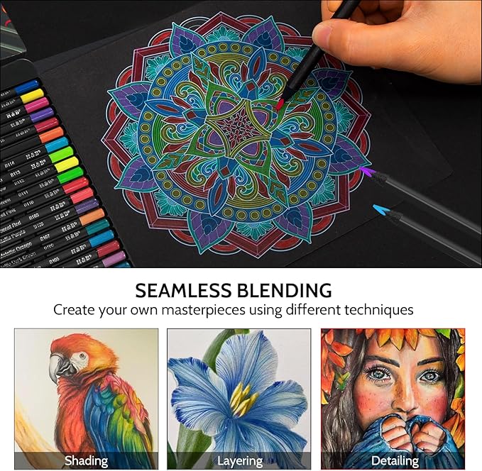 H & B 120-Color Colored Pencils Set with Metallic Colors – Soft Core, Pre-Sharpened Shading & Blending Pencils for Adults, Artists & Beginners, Packed in a Gift Metal Iron Box
