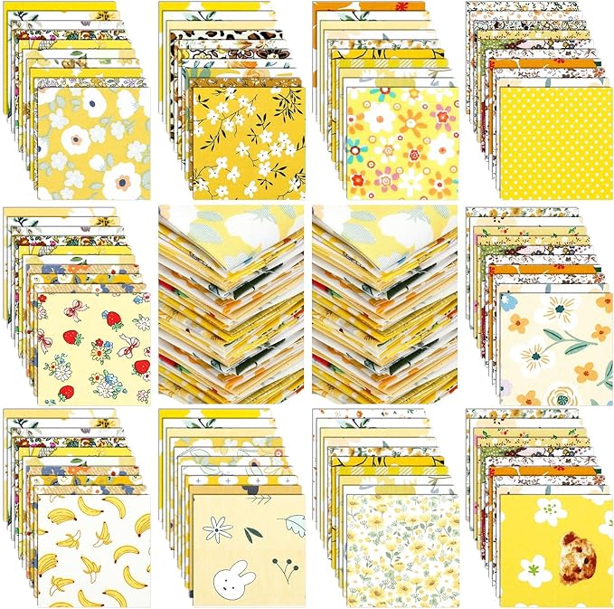 Ganeen 500 Pcs 5 x 5 Inches Cotton Fabric Squares Precut Quilting Fabric Bundles Solid Colors Quilt Material for DIY Craft Sewing Embroidery(Yellow Floral)
