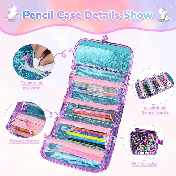 Washable Scented Markers Set for Kids - Unicorn Coloring Art Supplies Set for Kids Ages 4-8 Birthday Gifts for 4-8 Year Old Girls Unicorn Pencil Case 54 PCS