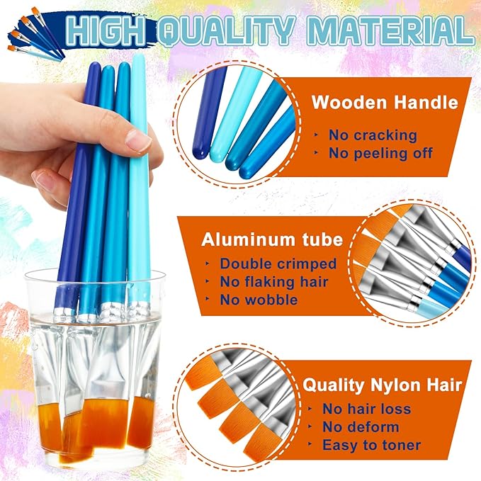 Honoson Paint Brushes for Acrylic Painting, Big Paint Brushes Bulk with Wooden Handle for Acrylic, Watercolor, Oil, Crafts, Face Body Art, 4 Color(20 Pcs)
