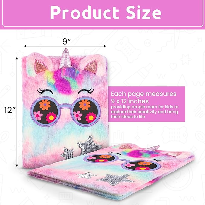 VOTUM Fuzzy Sketch Book: Personalized Artist Sketchbook: Sketching, Drawing and Creative Doodling. Notebook and Sketchbook to Draw and Journal (Unicorn)