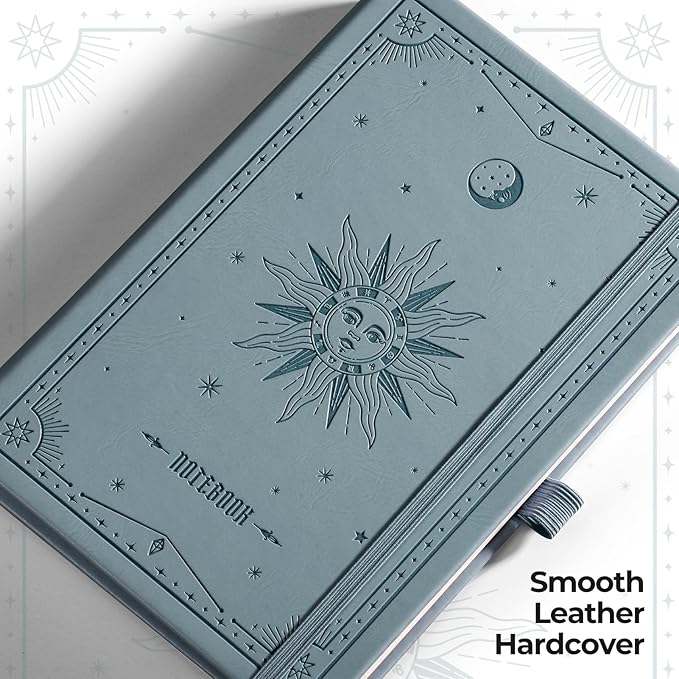 EMSHOI A5 Graph Paper Notebook, 320 Pages Hardcover Leather Journal, 100gsm Thick Square Grid Paper for Work, School, Math, Engineering, Writing & Graphing – 5.75”x8.38” GrayBlue