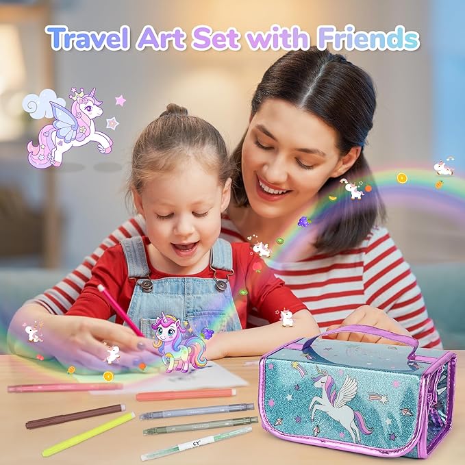 Washable Scented Markers Set for Kids - Unicorn Coloring Art Supplies Set for Kids Ages 4-8 Birthday Gifts for 4-8 Year Old Girls Unicorn Pencil Case 54 PCS