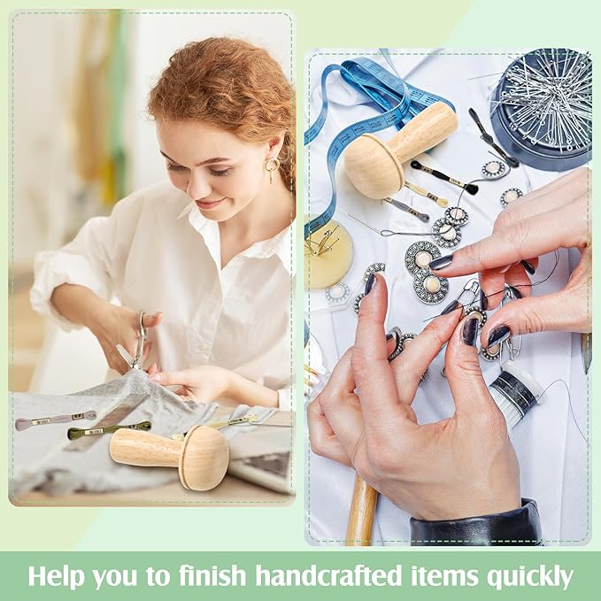 Jexine Darning Mushroom for Socks Wooden Darning Supplies Kit with Large Eye Needles Sewing Threads for Socks Clothes Adults Darner DIY Handicraft Home Sewing Care(Regular Color)