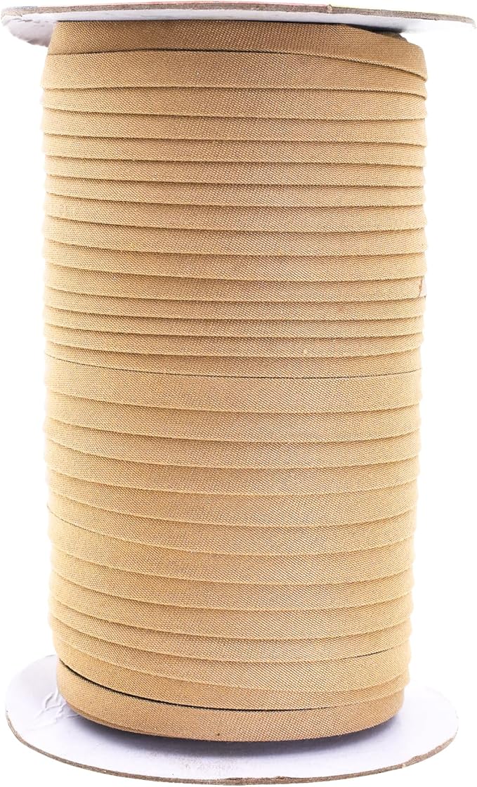 Mandala Crafts 55 Yards 1/4 Inch Tan Double Fold Bias Tape for Sewing - Bias Binding Tape for Quilting Binding, Hemming, Seam, and Fabric Piping