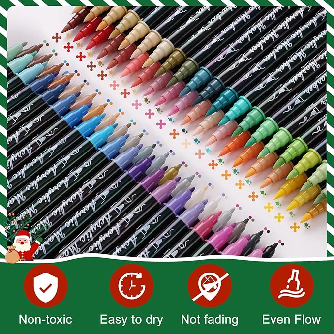 80 Colors Acrylic Paint Markers - Waterproof Dual Tip Acrylic Paint Pens with Brush & Fine Tip Professional Marker Set Scrapbook Markers for Paper Rock Wood Fabric Glass Ceramic and DIY Crafts