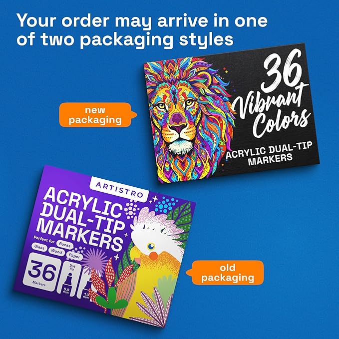 ARTISTRO 36 Acrylic Paint Markers for Rock, Fabric, Wood, Glass, Craft, Decoration - Dual-Tip Paint Pens - Stocking Stuffers, Christmas Gift Idea for Teens, Grandkids, Kids - Art Supplies