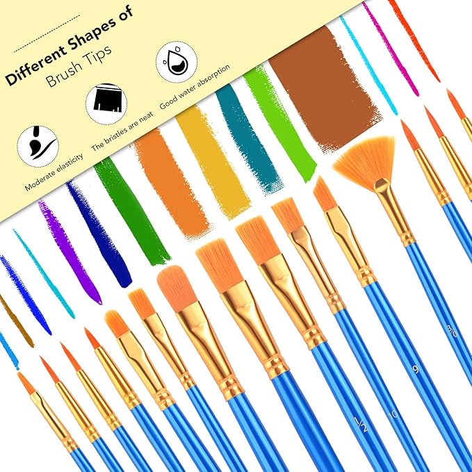 AROIC Acrylic Paint Brush Set,8 pack/120pcs Nylon Hair Acrylic Painting Brushes,Watercolor Rock Face Painting Brushes, Artist Craft Brush Supplies, for All Purposes Children Adult Painting.