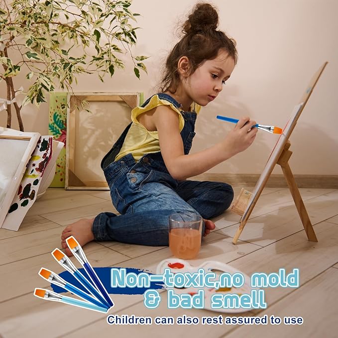Honoson Paint Brushes for Acrylic Painting, Big Paint Brushes Bulk with Wooden Handle for Acrylic, Watercolor, Oil, Crafts, Face Body Art, 4 Color(60 Pcs)