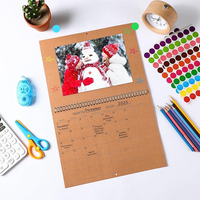 Harloon Blank Scrapbook Wall Calendar Sheets 2026 Undated Monthly Weekly Scrapbook Planner 16 Sheet DIY Blank Custom Calendar with 140 Sticker 12 x 9" Closed 18" Open Size for Office Home(Kraft Brown)