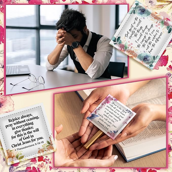 Pocket Prayer Quilt Panel Squares with Small Wooden Crosses Mini Scripture Pocket Prayer Quilt for Friend Family Religious Spiritual Gift Easter Reward Gift(Flower,Brown)