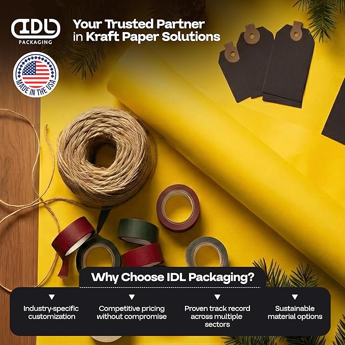 18" x 1200" (100 ft) Yellow Kraft Paper Roll, Pack of 2 - USA-Made Quality Craft Paper for Gift Wrapping, Kids' Arts & Crafts, School Projects - 100% Recycled, 50 lb Natural Material by IDL Packaging