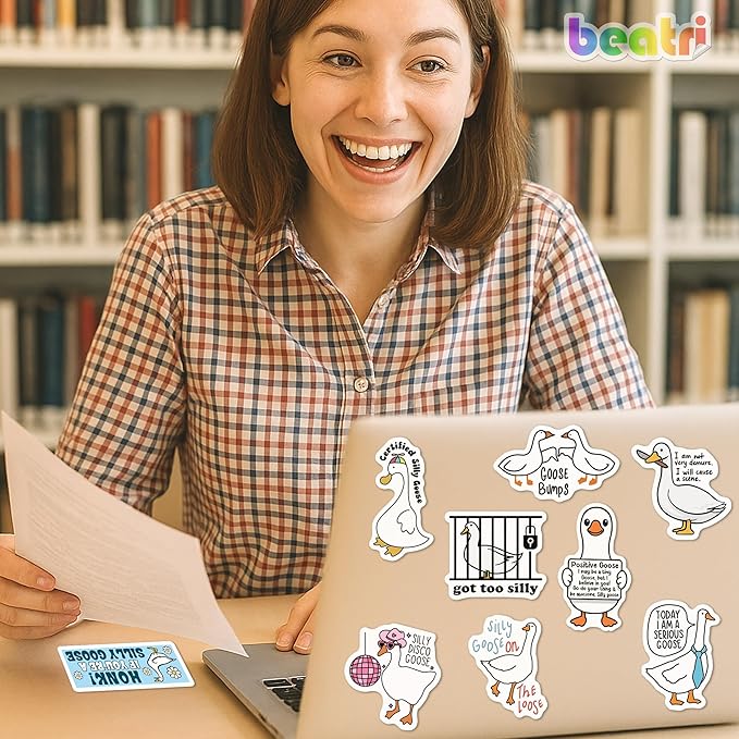 BEATRI Silly Goose Stickers 50Pcs Certified Silly Goose Meme Vinyl Waterproof Decor & Party Favors for Laptop, Water Bottle, Skateboard & Travel Gear | Non-Repeating Decals, High-Definition Print
