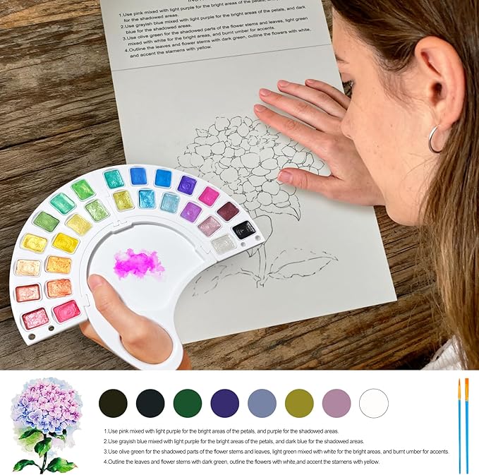 Watercolor Workbook, Water Coloring Book with 13 Pages 300GSM Paper, 26 Colors Watercolor Paint Set with Brush & Storage Bag, Beginner-Friendly Coloring Book for Adults - Flowers Theme Art Kit