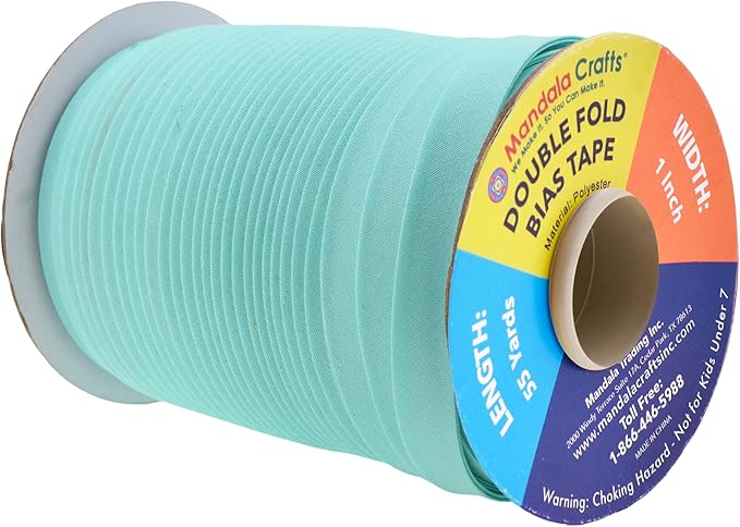 Mandala Crafts 55 Yards 1 Inch Mint Double Fold Bias Tape for Sewing - Bias Binding Tape for Quilting Binding, Hemming, Seam, and Fabric Piping